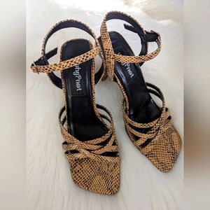 Snake skin print strappy heeled sandals, used only once.